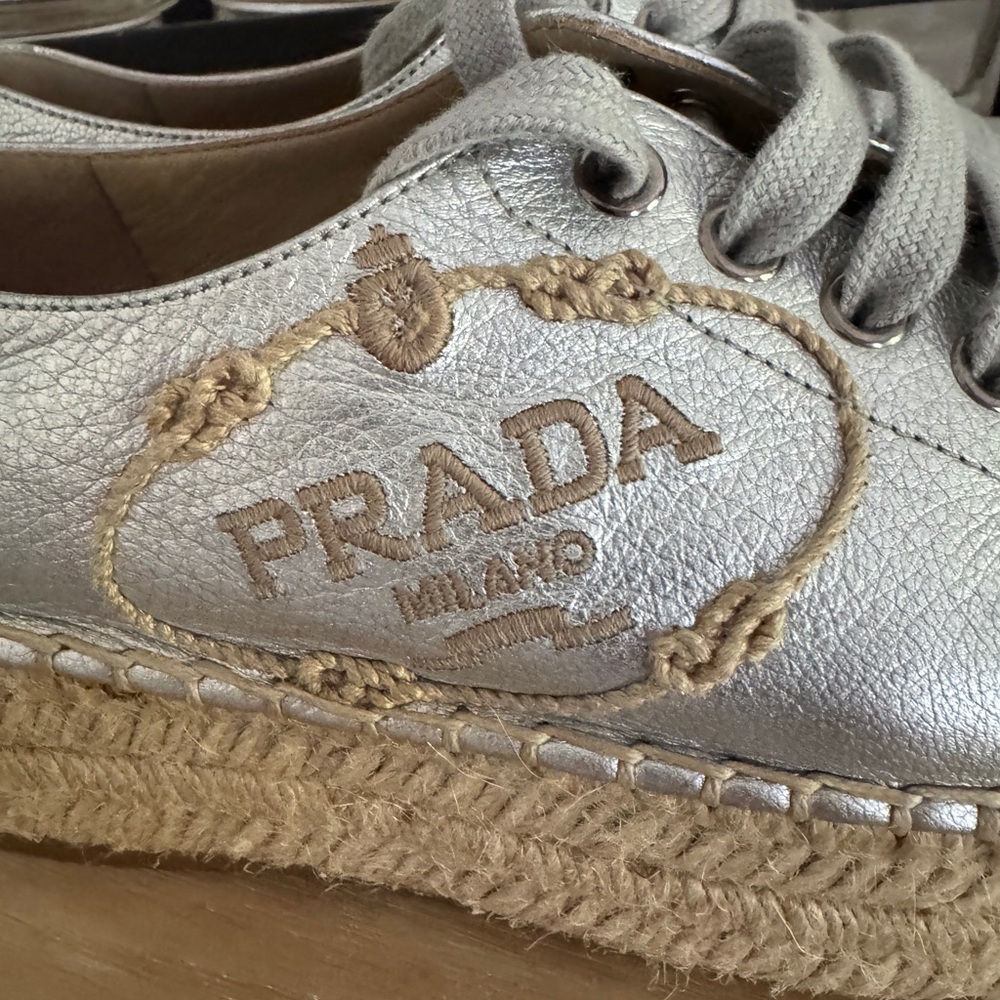 Pristine Condition Prada Metallic Silver Platform… - image 3